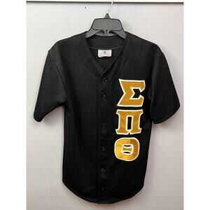 Sigma Pi Phi Fraternity T-Shirt Mens Small Black Jersey Vintage Button‎ READ